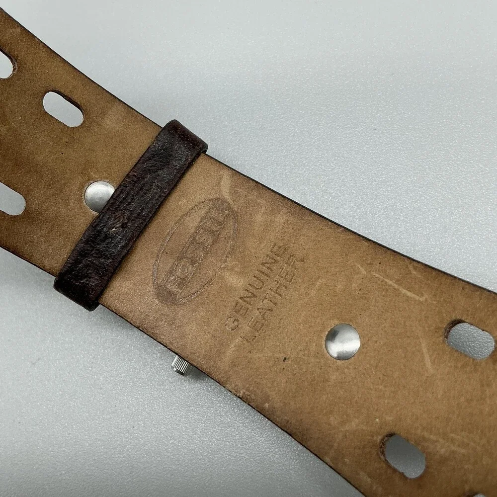 Fossil Womens Watch 30mm Blue Dial Cushion Leather Bund Date New Battery
